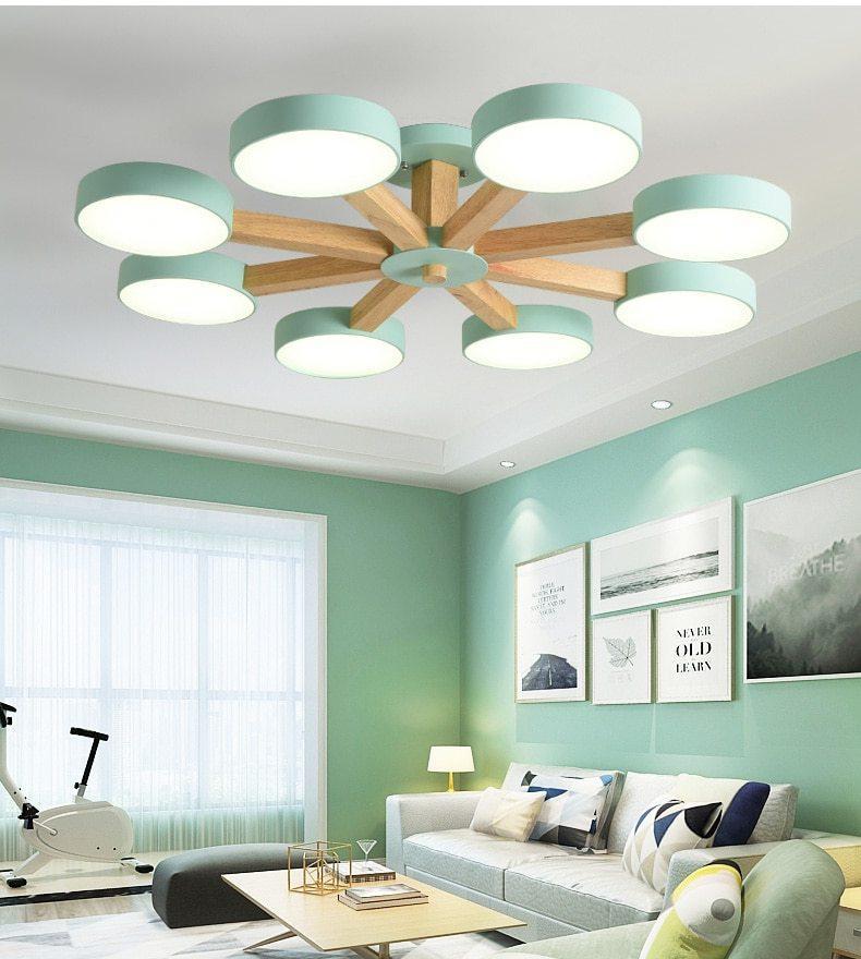 Luxury Multi-Stem Chandelier, Metal Wood Acrylic Fan Light for Living Room