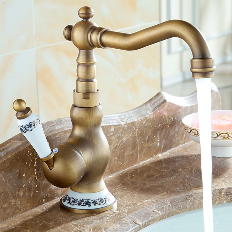 Bathroom Faucet Vintage Brass Single Handle Vanity Sink