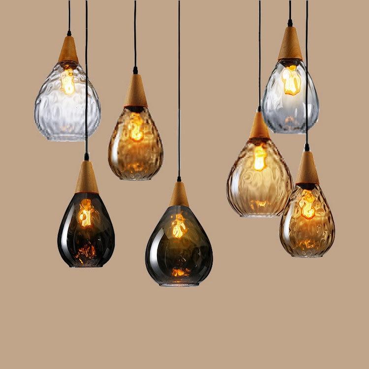 Nordic Dimpled Glass Pendant Lamp, Warm Drop Light for Kitchen Dining Room