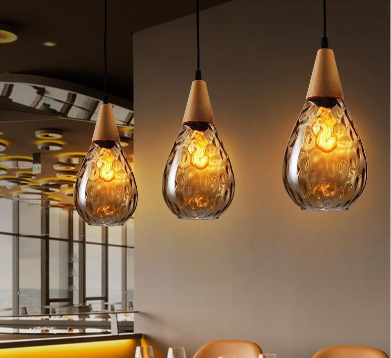 Nordic Dimpled Glass Pendant Lamp, Warm Drop Light for Kitchen Dining Room