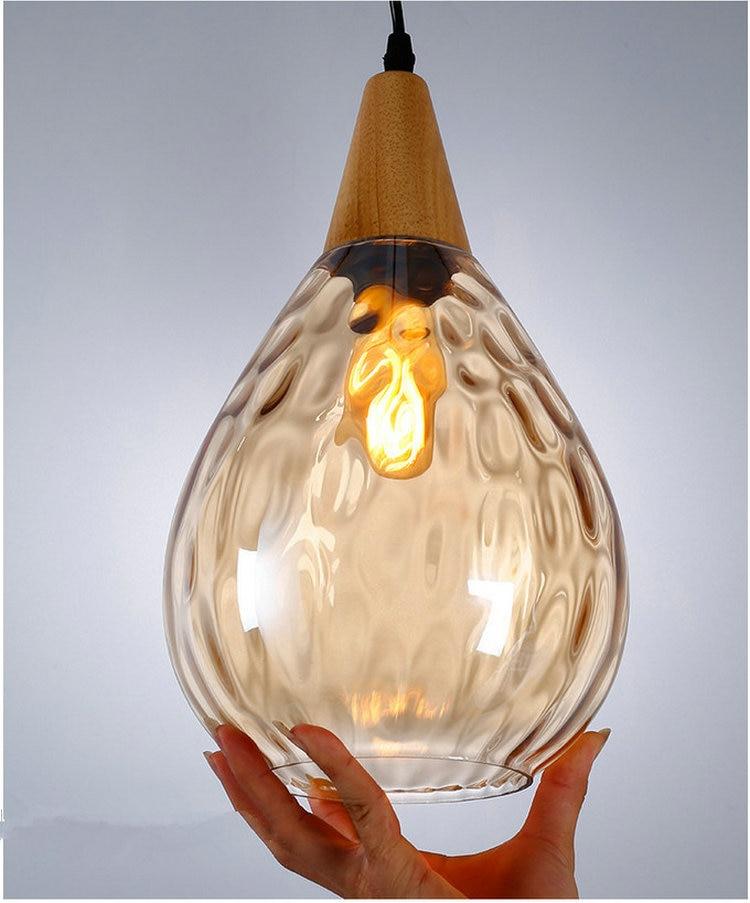 Nordic Dimpled Glass Pendant Lamp, Warm Drop Light for Kitchen Dining Room