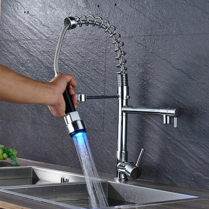 Bathroom Faucet – Ceramic, LED Kitchen Spring Deck Mounted