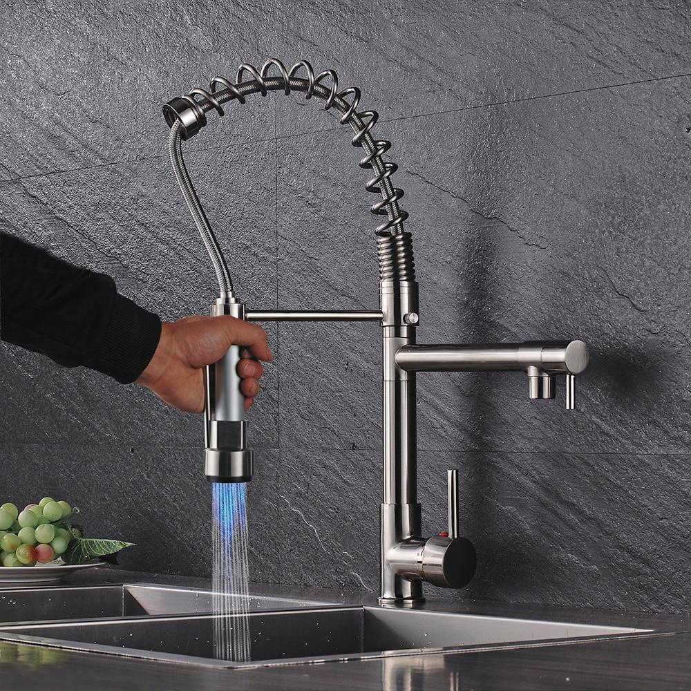 Bathroom Faucet – Ceramic, LED Kitchen Spring Deck Mounted