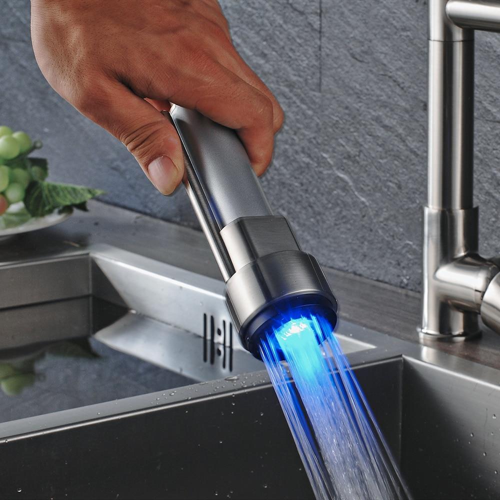 Bathroom Faucet – Ceramic, LED Kitchen Spring Deck Mounted