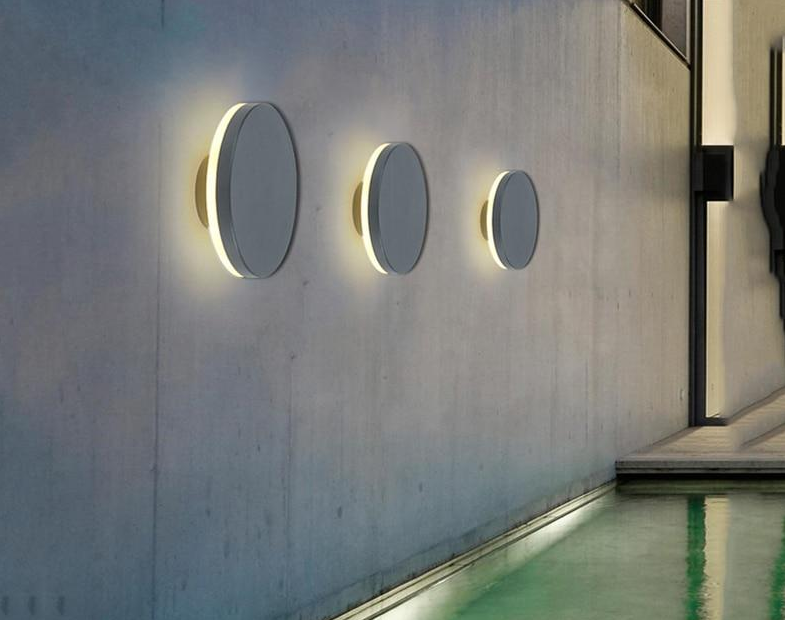 Modern Aluminum Disc Outdoor Wall Lamp, LED Reflect Light for Patio Garden