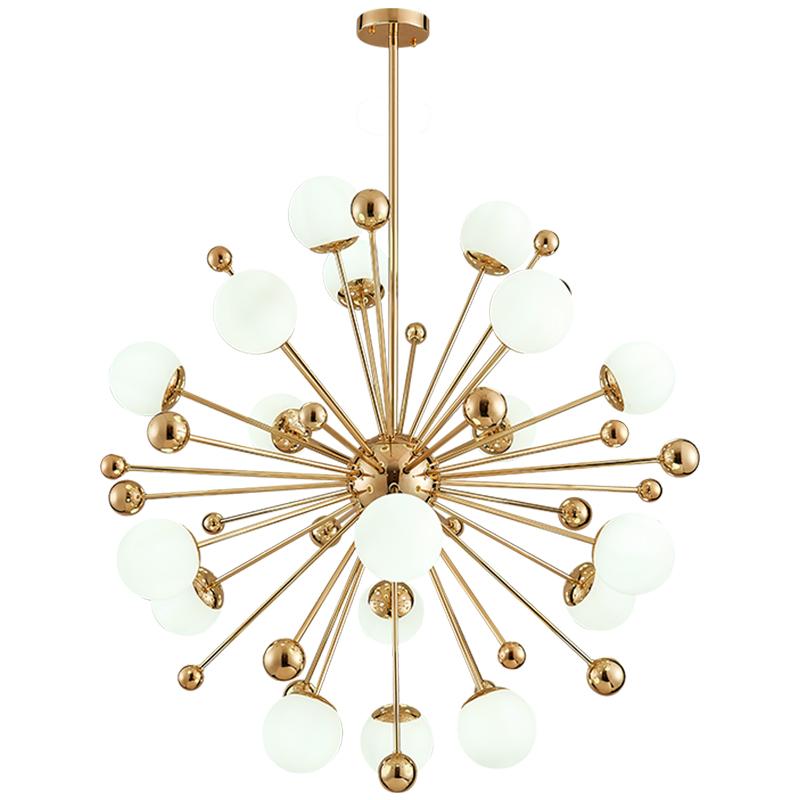 Nordic Art Deco Dandelion Chandelier, Frosted Glass Iron Lamp for Living Room