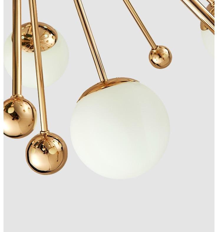 Nordic Art Deco Dandelion Chandelier, Frosted Glass Iron Lamp for Living Room