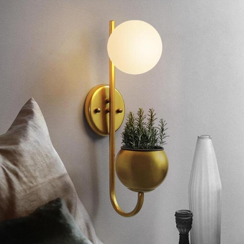 Nordic Planter Wall Lamp, Vintage Iron Glass Sconce for Living Room Bedroom