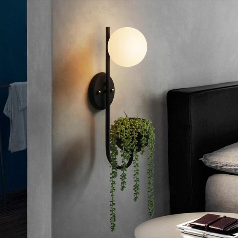 Nordic Planter Wall Lamp, Vintage Iron Glass Sconce for Living Room Bedroom