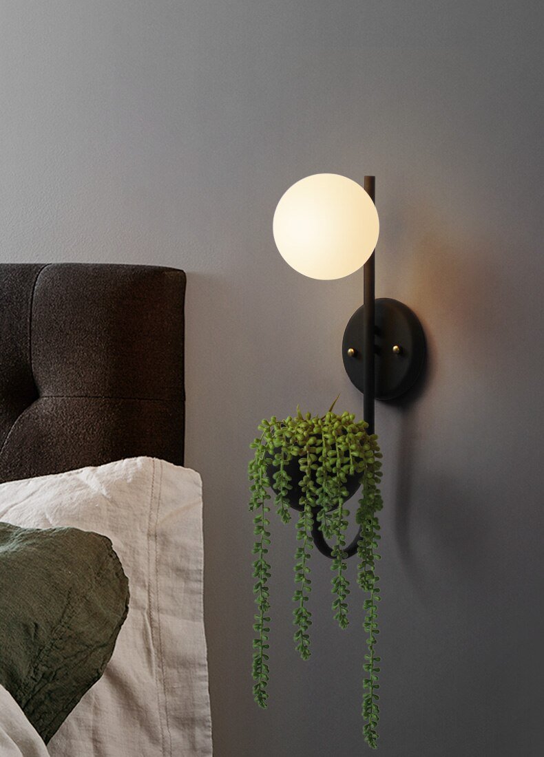 Nordic Planter Wall Lamp, Vintage Iron Glass Sconce for Living Room Bedroom
