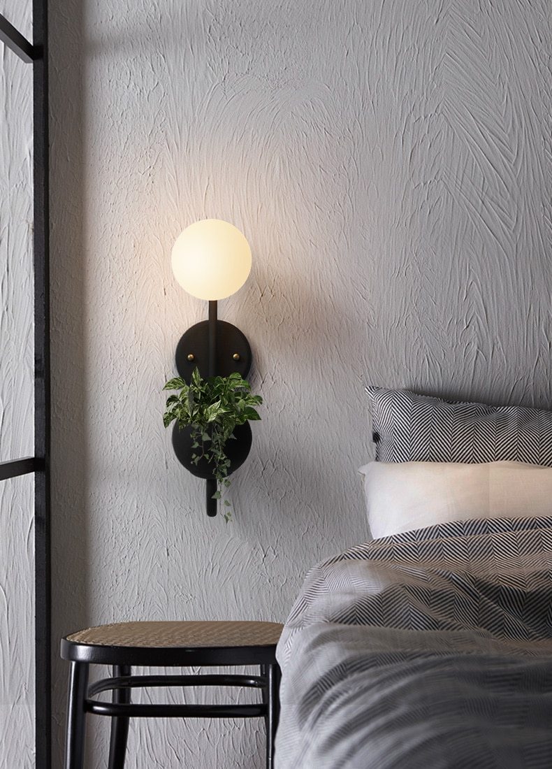 Nordic Planter Wall Lamp, Vintage Iron Glass Sconce for Living Room Bedroom