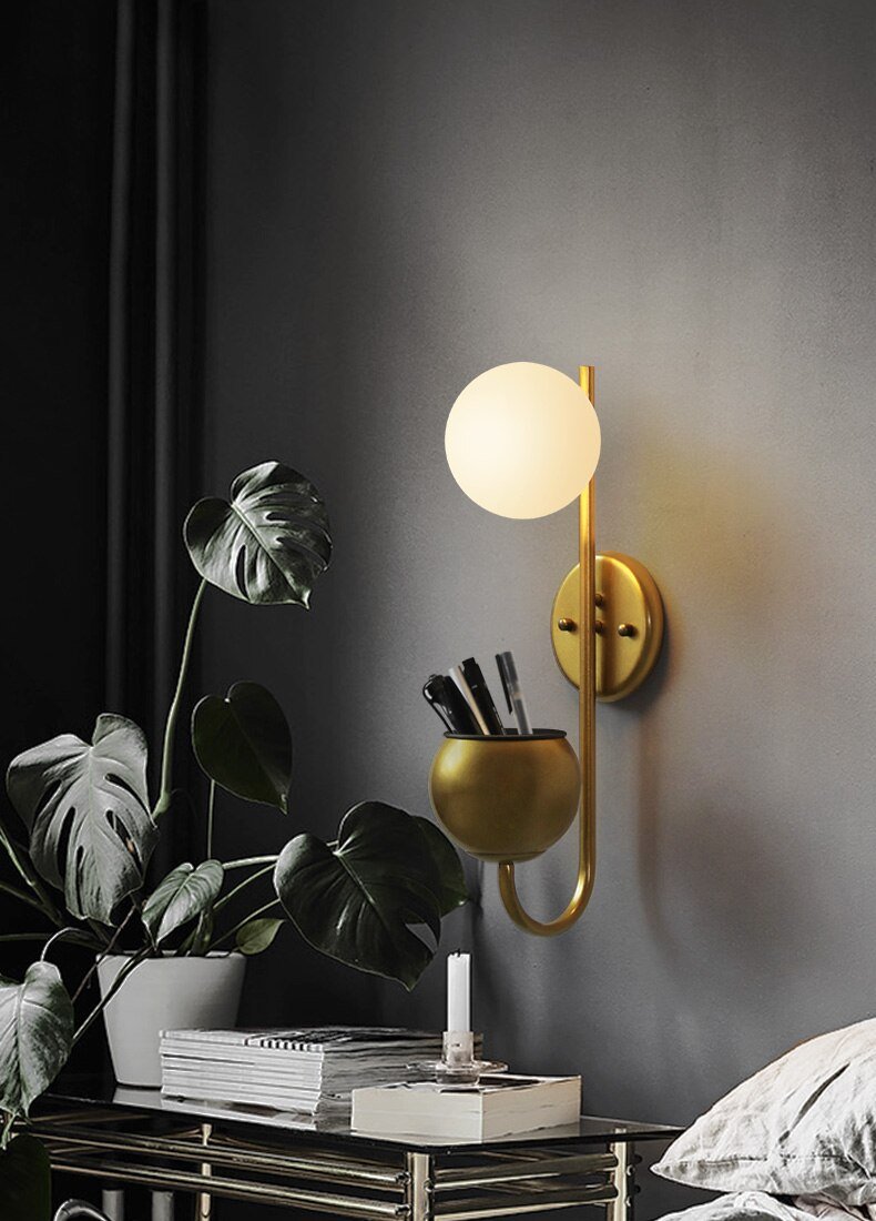 Nordic Planter Wall Lamp, Vintage Iron Glass Sconce for Living Room Bedroom