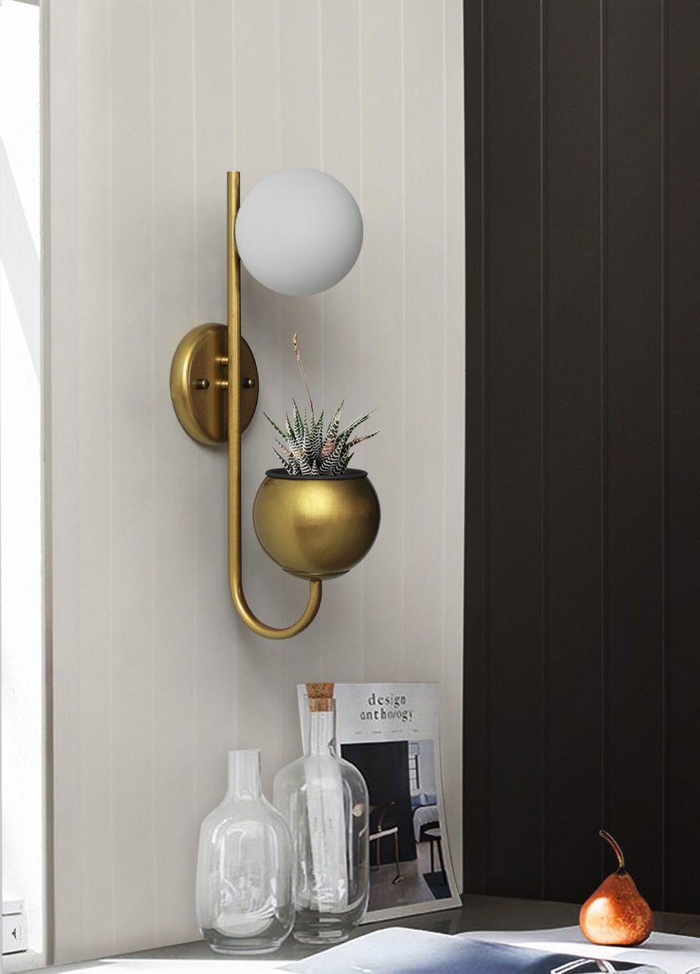 Nordic Planter Wall Lamp, Vintage Iron Glass Sconce for Living Room Bedroom