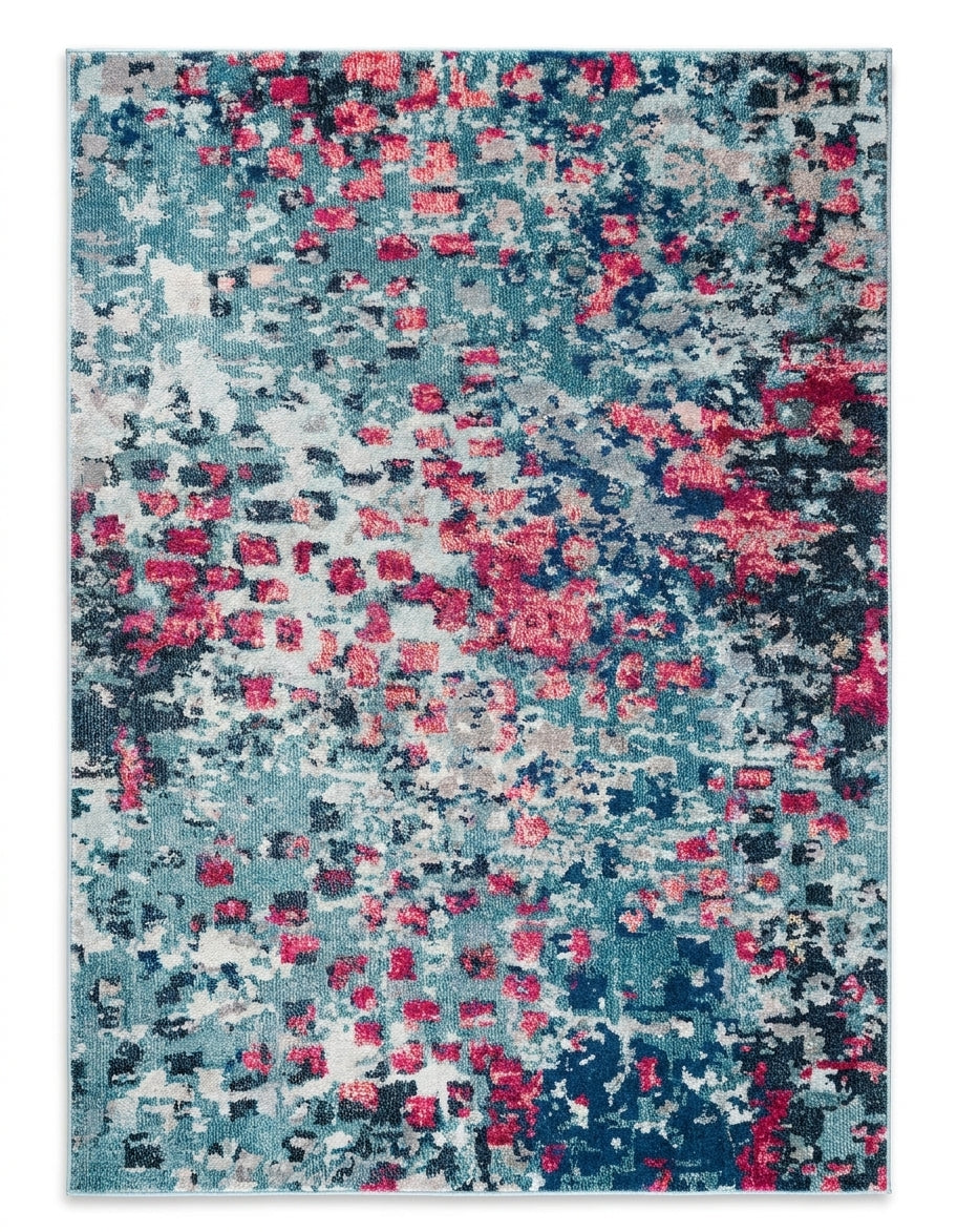 area rug modern abstract pattern multi-color living room