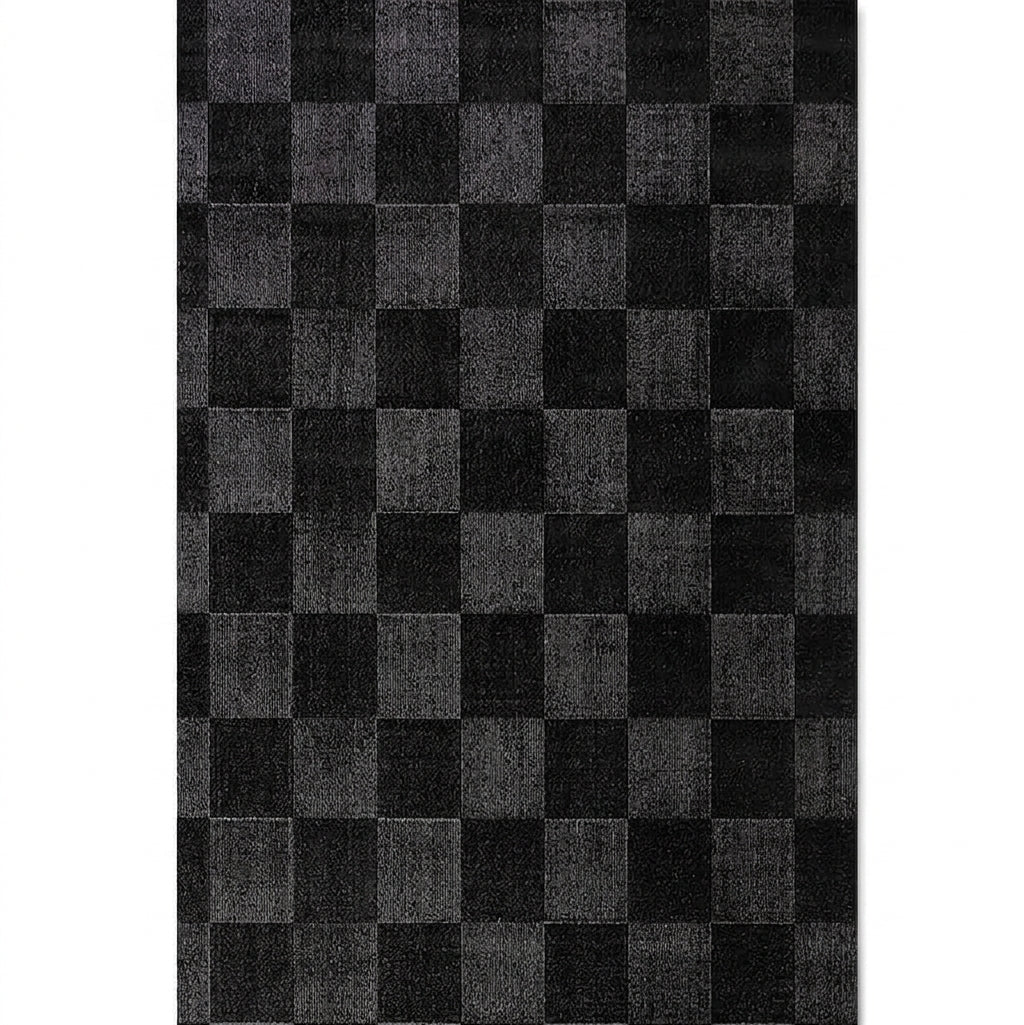 area rug bohemian checkered black modern living room