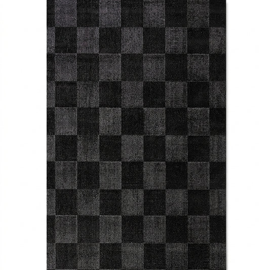 area rug bohemian checkered black modern living room