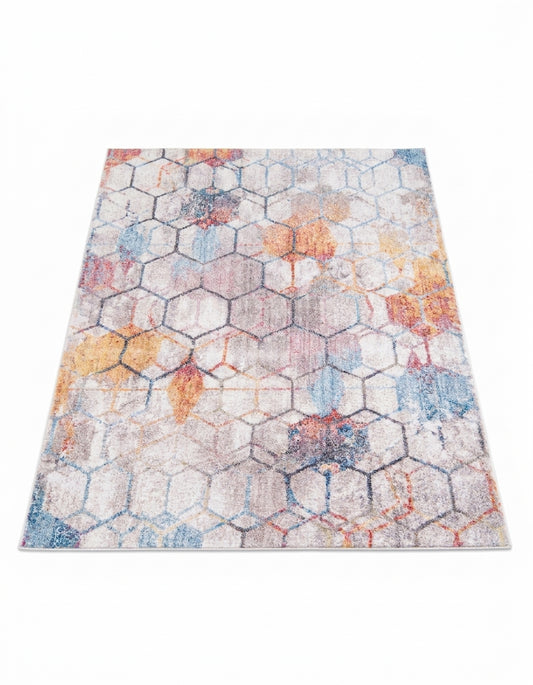 area rug modern hexagon multi-color pattern