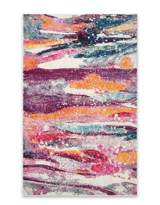 area rug modern faded multi-color living room