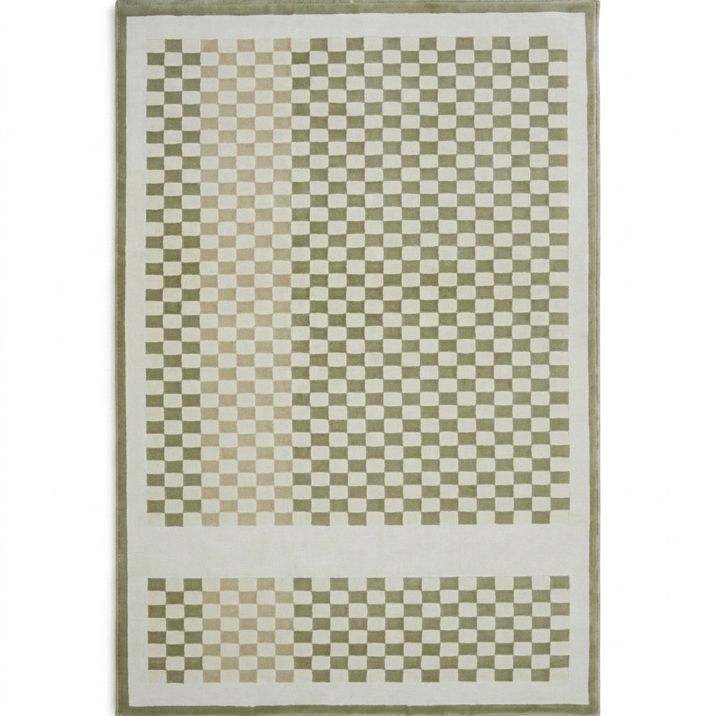 bohemian checkerboard area rug light green woven