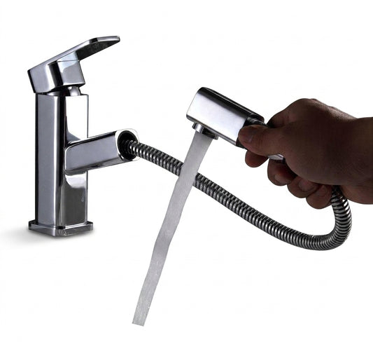 bathroom faucet modern square pull-out chrome