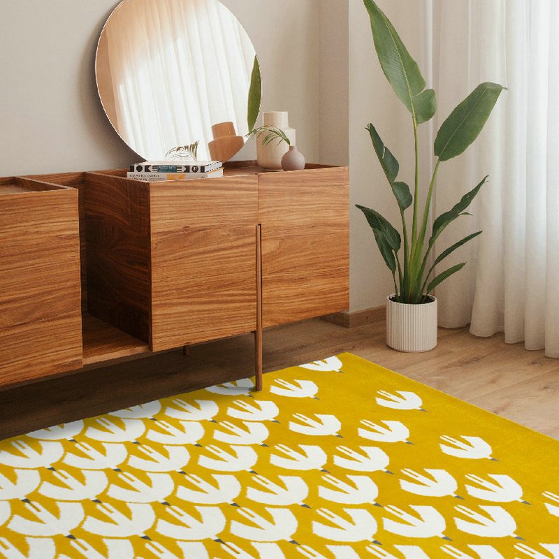 Area Rug - Bohemian, Creative Yellow Flying Bird Pattern